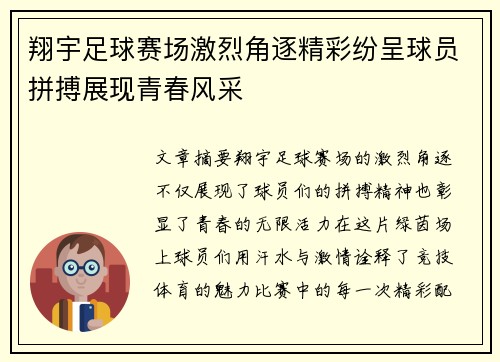 翔宇足球赛场激烈角逐精彩纷呈球员拼搏展现青春风采