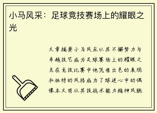 小马风采：足球竞技赛场上的耀眼之光