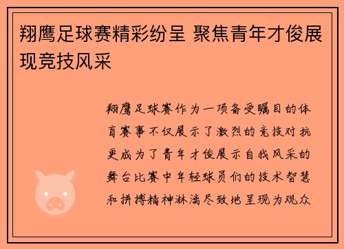 翔鹰足球赛精彩纷呈 聚焦青年才俊展现竞技风采