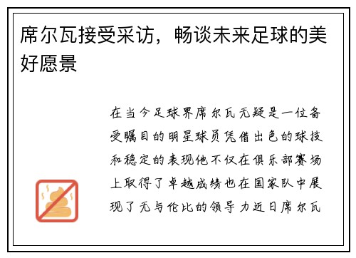 席尔瓦接受采访，畅谈未来足球的美好愿景