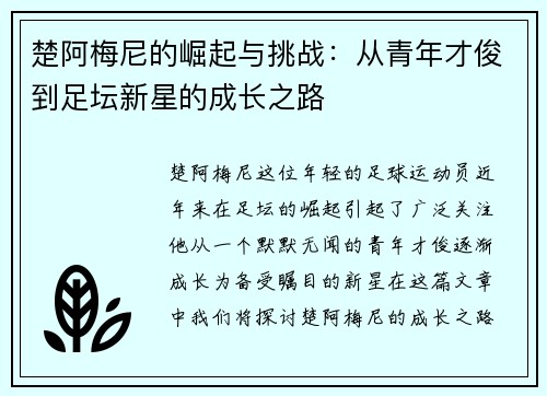 楚阿梅尼的崛起与挑战：从青年才俊到足坛新星的成长之路